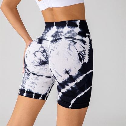 Tie-dye Printed Yoga Shorts Fashion Seamless High-waisted Pant