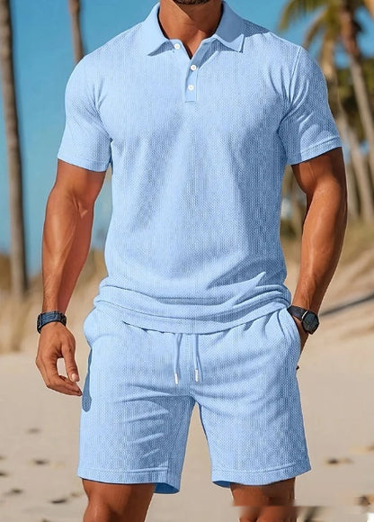Men's Casual Beach Mesh Lapel Set Sports Set