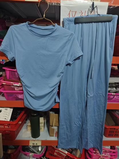 Solid Color Casual Sports Yoga Suit Short-sleeved Set