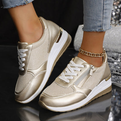 Women's Lace-up Casual Shoes Fashion Side Zipper Design