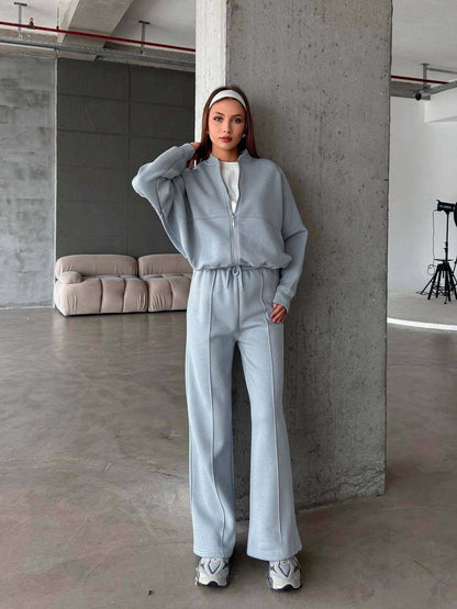 Women's Sports Suits Zipper Jacket And Wide Leg Pants