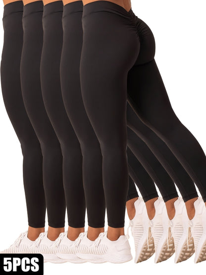 5 Pack Women's Solid Color Hip-raising Seamed Yoga Fitness Tights