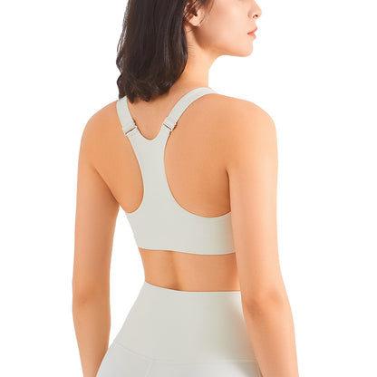 Zip Front Sports Bra Shock Absorption Gather For Women