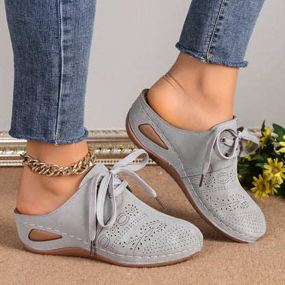 Summer Baotou Lace-up Slippers Outdoor Hollow Out Wedges