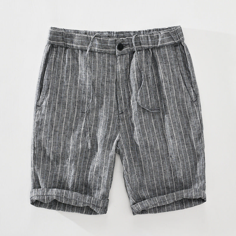 Men's Striped Straight Linen Leisure Shorts