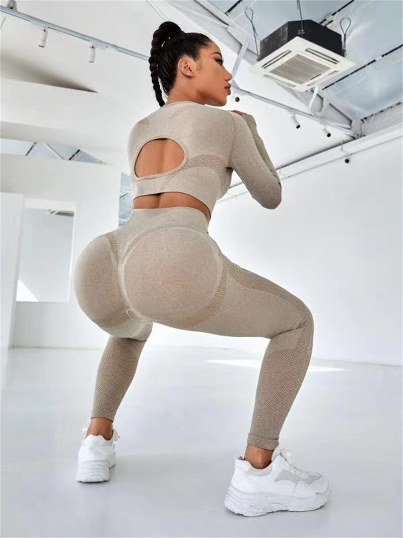 Sports Suits Long Sleeve Hollow Design Tops And Butt Lifting High Waist