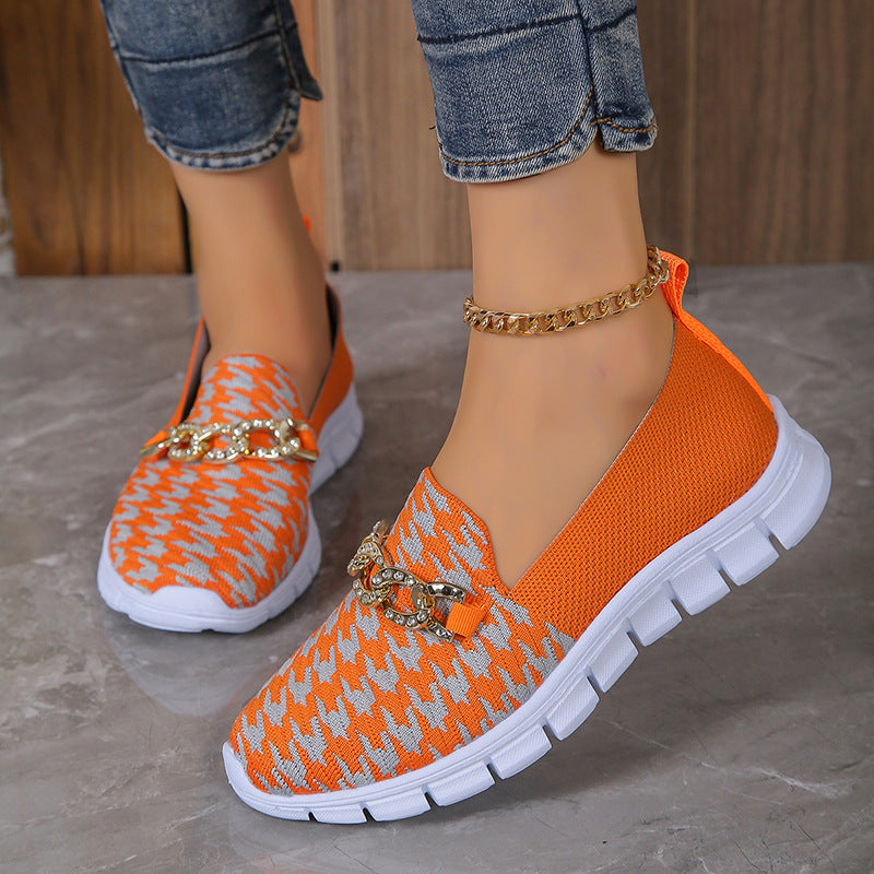 Casual Houndstooth Print Chain Mesh Shoes Sports
