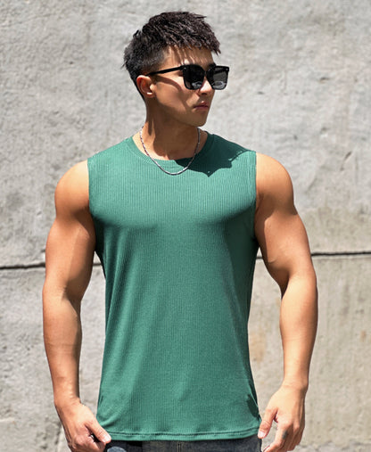 Summer Workout Vest Exercise Sleeveless Round Neck Striped