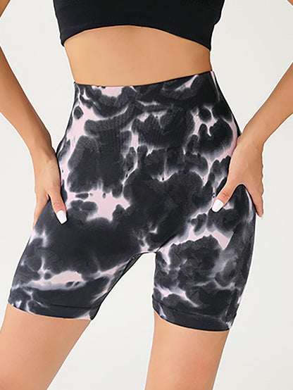 High Waist Tummy Control Yoga Shorts For Women,Tie-Dye Shorts