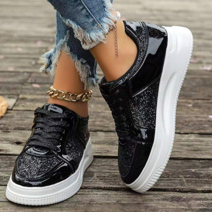 Fashion Lace-up Flat Shoes With Sequin Design Casual Sports