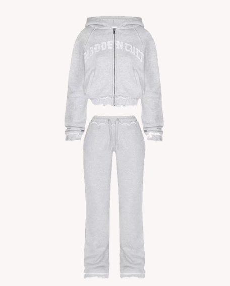 Ins Letter Sports Suit Zip-up Hooded Cropped Sweatshirt
