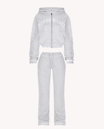 Ins Letter Sports Suit Zip-up Hooded Cropped Sweatshirt