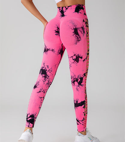 Hollow Tie Dye Printed Yoga Pants High Waist Butt Lift