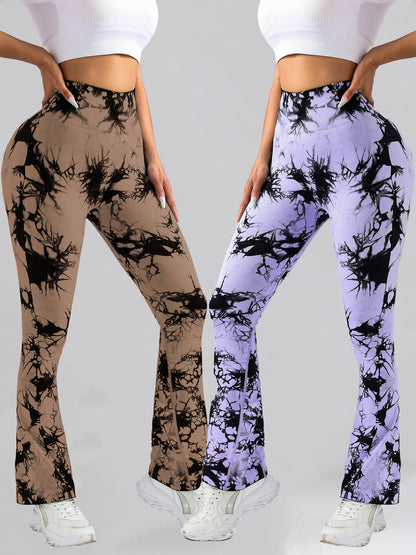 2 Pack Tie Dyed High Waisted Flared Butt-lifting Fitness Sports Women's Yoga