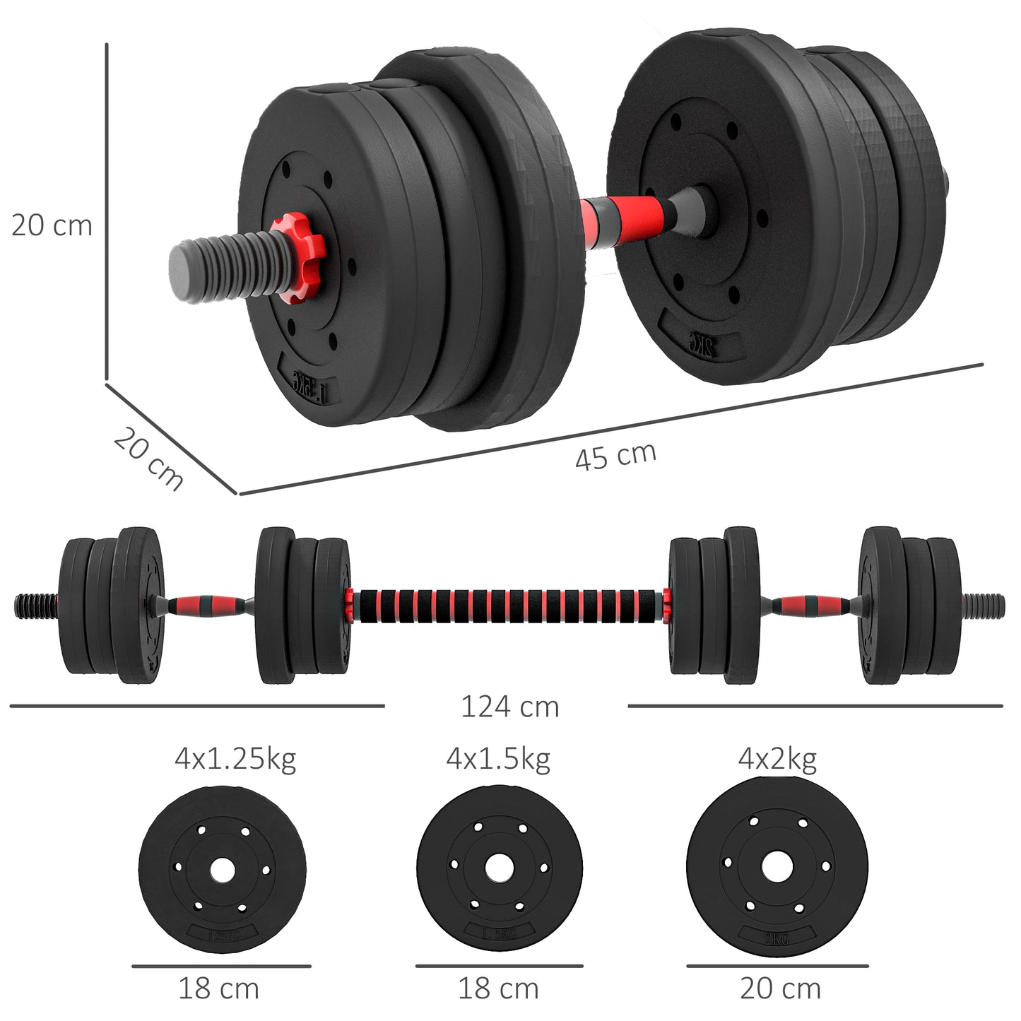 20kg 2 IN 1 Adjustable Dumbbells Weight Set Dumbbell
