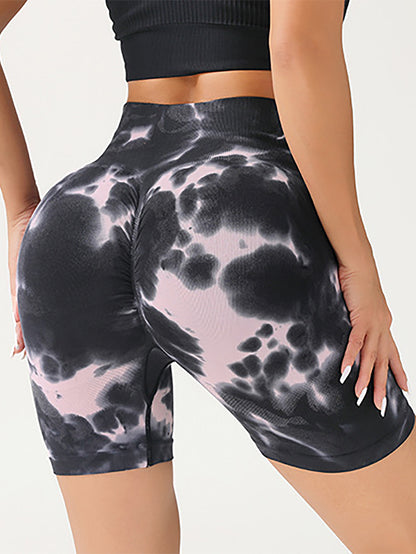 High Waist Tummy Control Yoga Shorts For Women,Tie-Dye Shorts