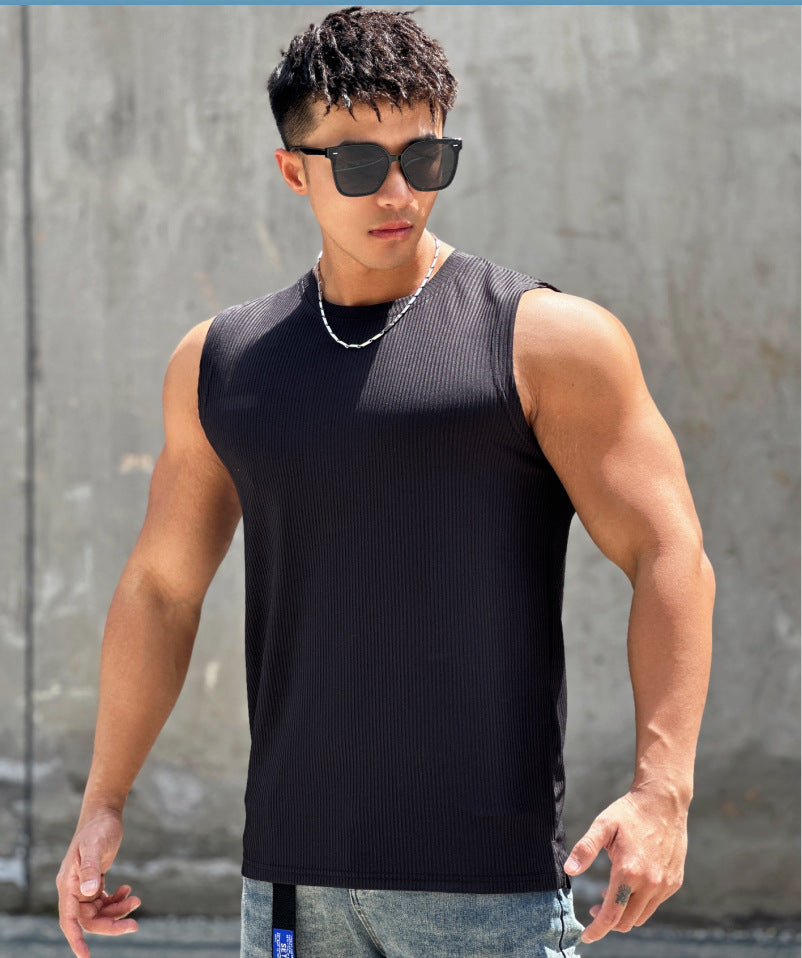 Summer Workout Vest Exercise Sleeveless Round Neck Striped