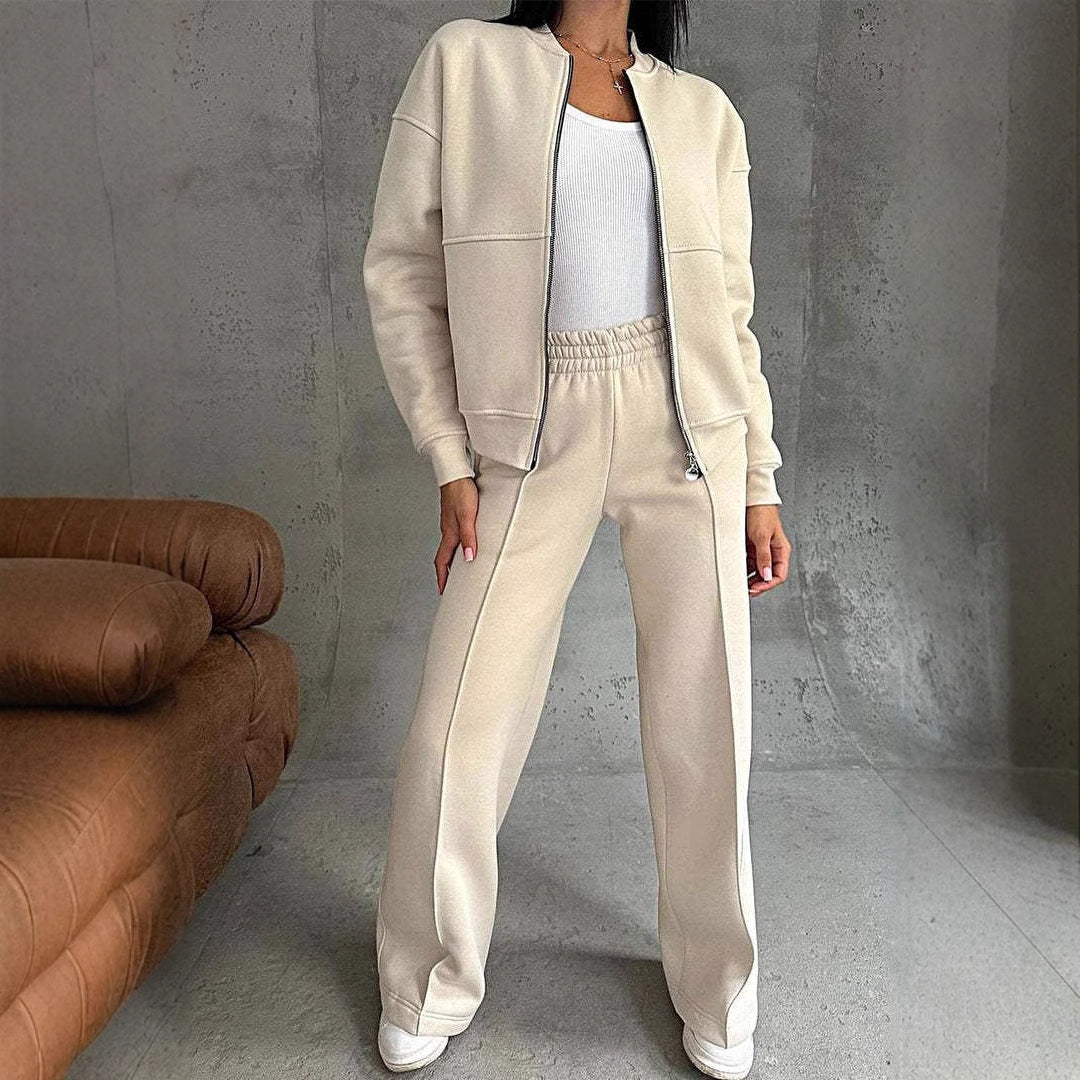 Women's Sports Suits Zipper Jacket And Wide Leg Pants