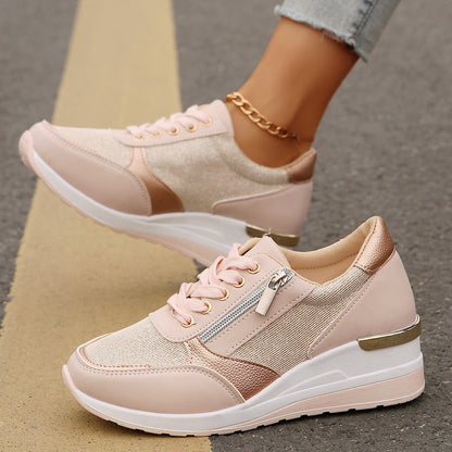 Women's Lace-up Casual Shoes Fashion Side Zipper Design