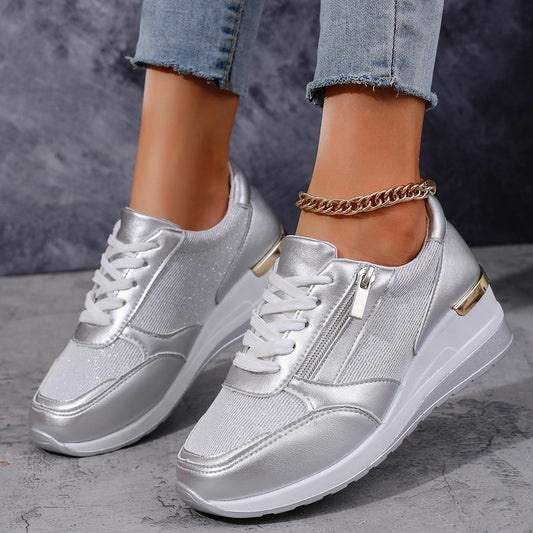 Women's Lace-up Casual Shoes Fashion Side Zipper Design