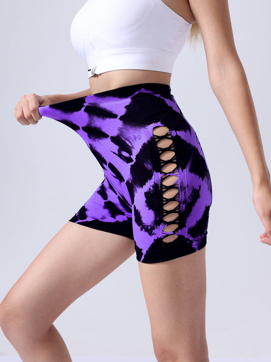 Women's Tie-dye Side Bow Hollow High Waist Hip Lifting Sports Fitness