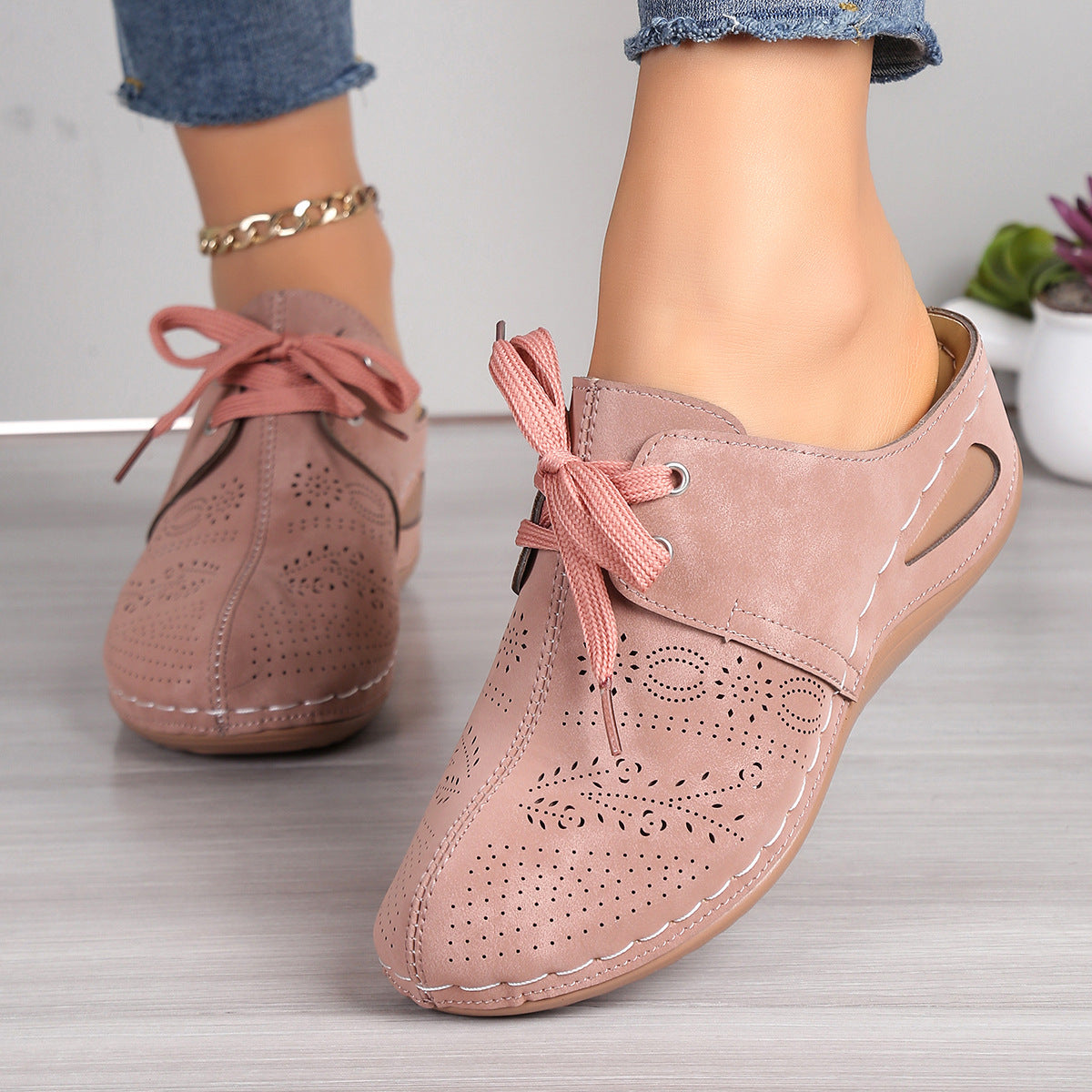 Summer Baotou Lace-up Slippers Outdoor Hollow Out Wedges