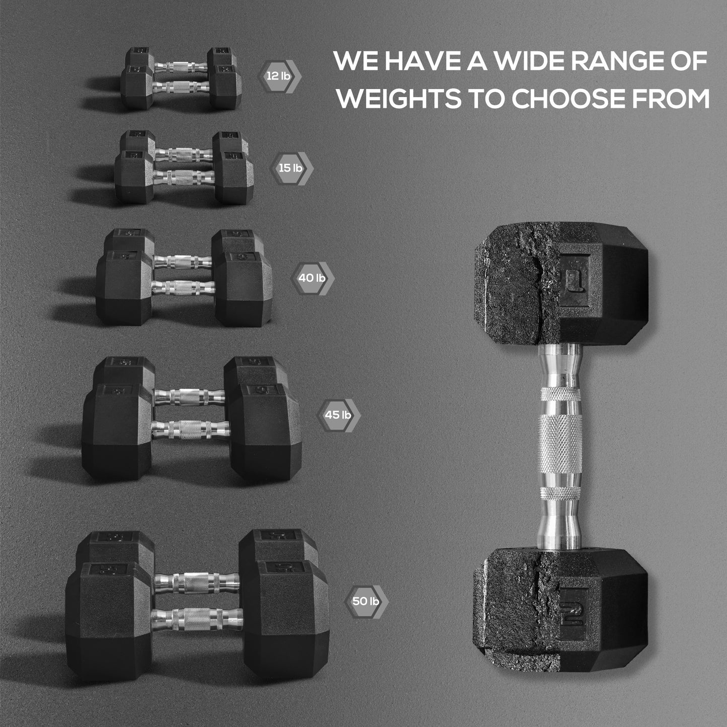 2 x 15lbs Hex Dumbbell Set of 2, Rubber Weights Exercise