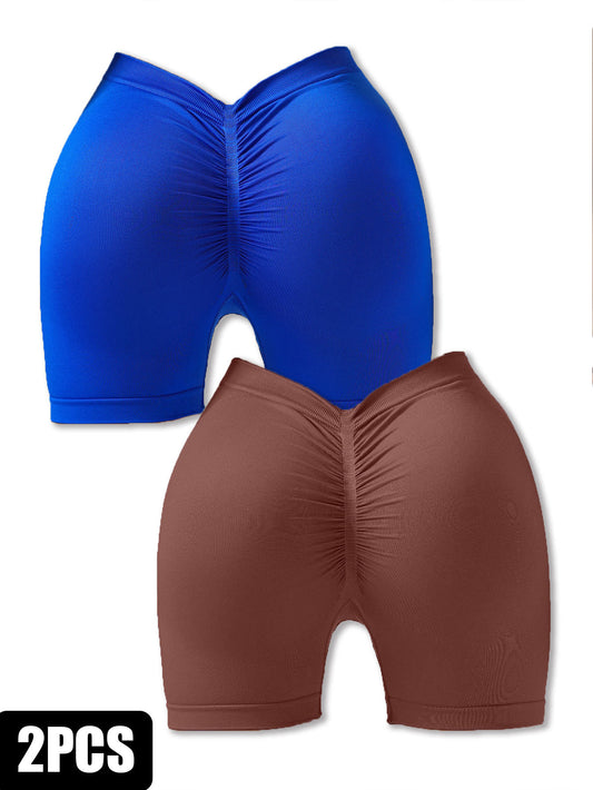 2 Pack Workout Shorts Women Sculpting V-Back Ruched Gym Shorts