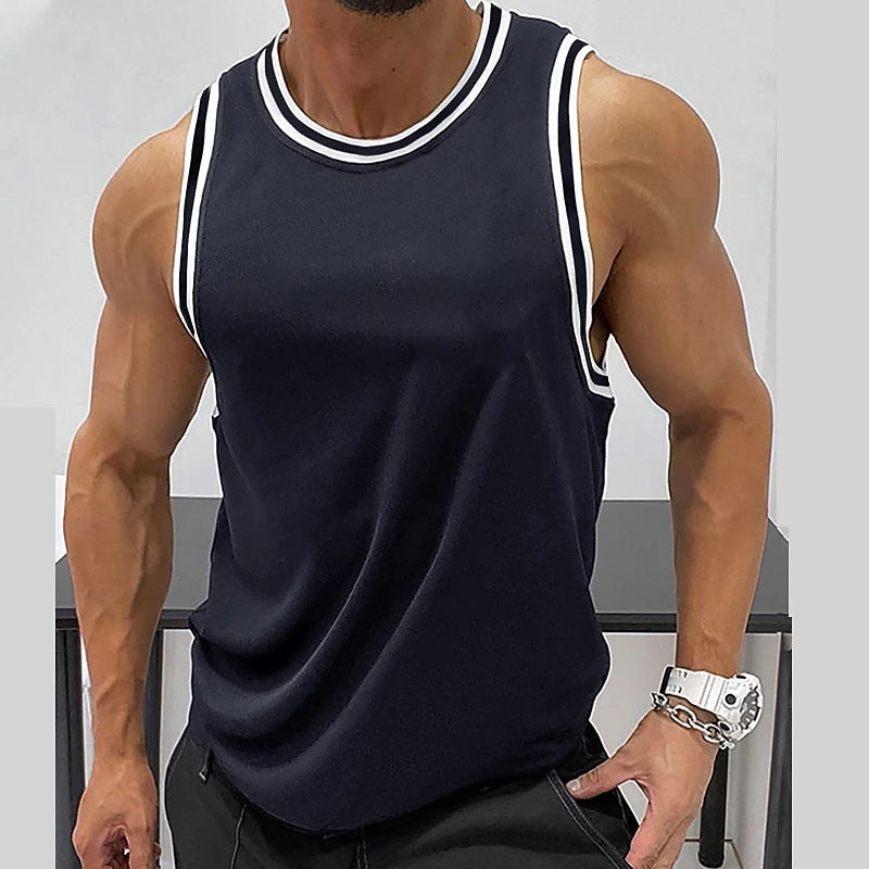 Men's Solid Color Ribbed Round Neck Fitness Vest