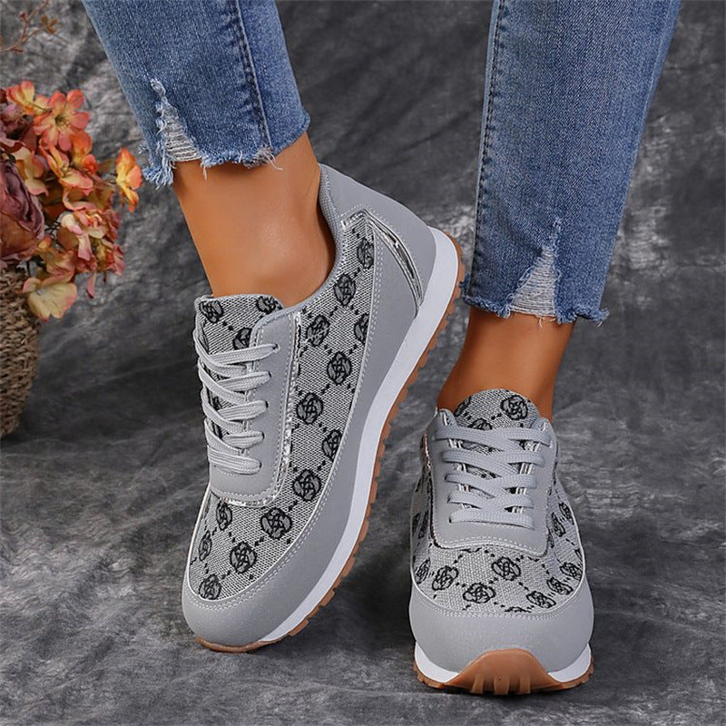 Flower Print Lace-up Sneakers Casual Fashion Running Sports Shoes