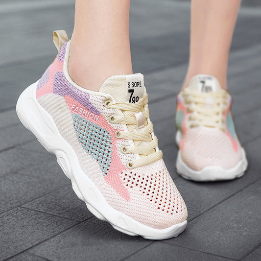 Casual Colorblock Lace-up Sneakers Women Running Shoes