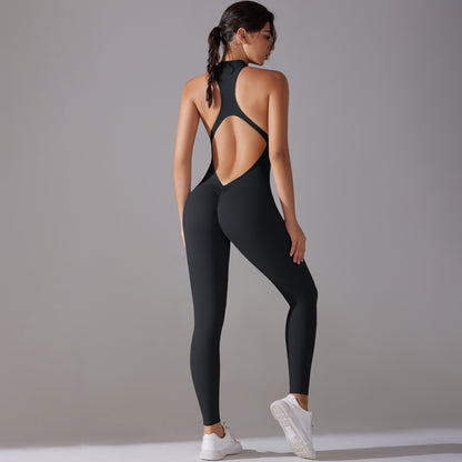 Solid Beauty-back Long Pants Jumpsuit Yoga Fitness