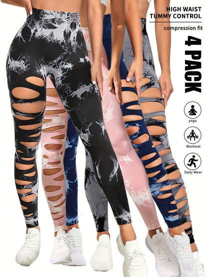4 Pack Tie-dye Workout Leggings For Women High Waist