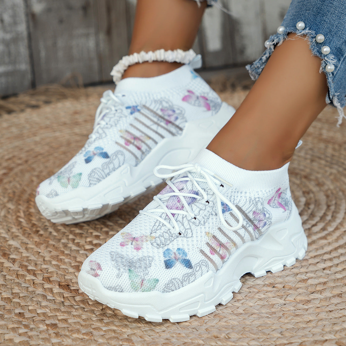 Butterfly Print Mesh Sneakers Women's Running Sports Shoes