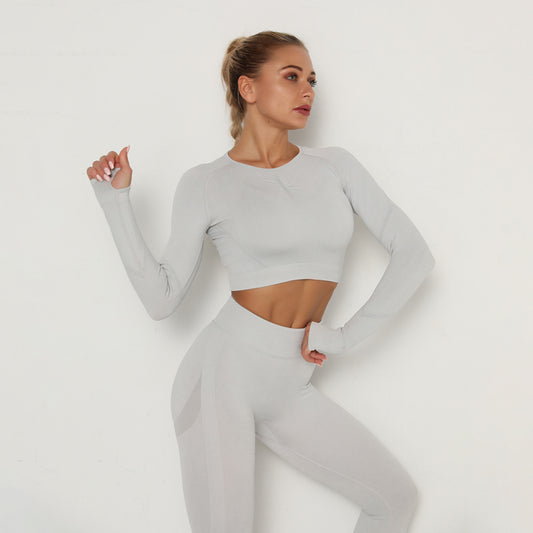 Seamless Yoga Wear With Long Sleeves, High Stretch Folds