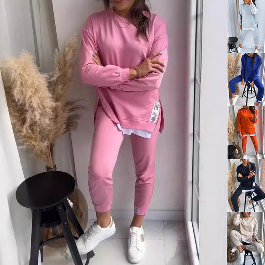 Women's Sports Suit Fashion Slit Design Sweatshirt Set Outfit
