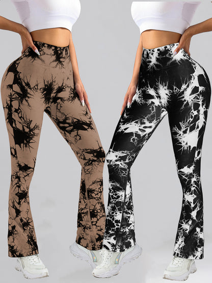 2 Pack Tie Dyed High Waisted Flared Butt-lifting Fitness Sports Women's Yoga