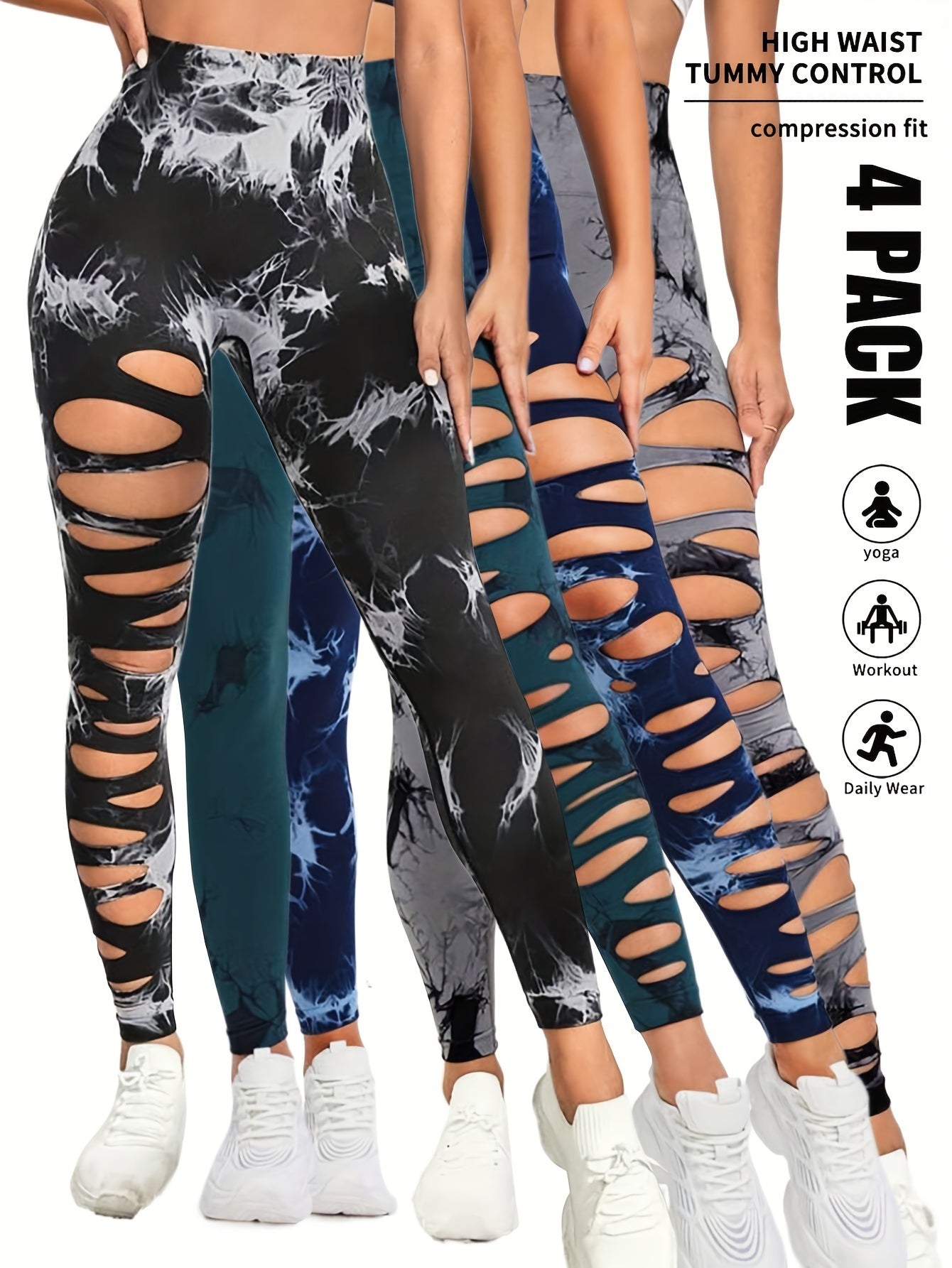 4 Pack Tie-dye Workout Leggings For Women High Waist