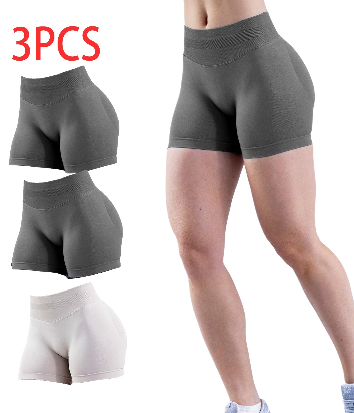 3PCSHigh-waisted Solid-color Training Shorts