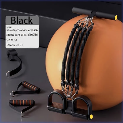 A Set Of Adjustable Resistance Tension Bands With Foot Pedals And Handles