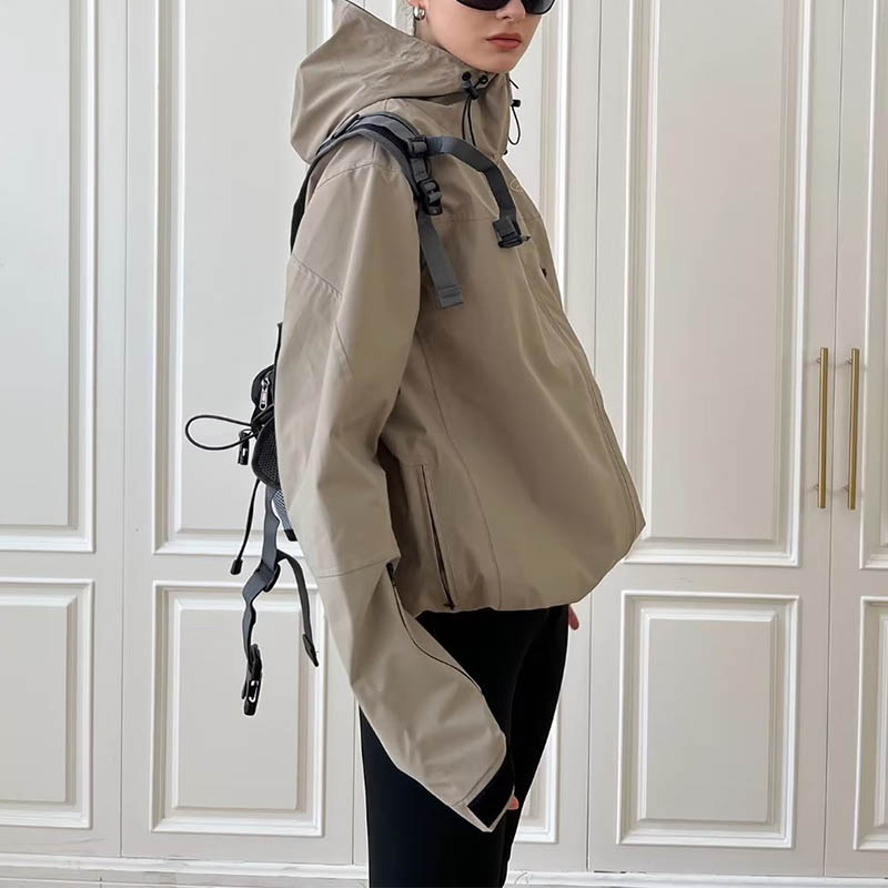 Loose Hooded Windbreaker Fashion Solid Color Zip-up Jacket