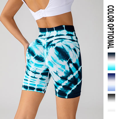 Tie-dye Printed Yoga Shorts Fashion Seamless High-waisted Pant