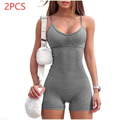 Spaghetti Strap Shorts Jumpsuit Sports Yoga Workout