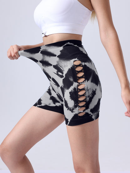 Women's Tie-dye Side Bow Hollow High Waist Hip Lifting Sports Fitness