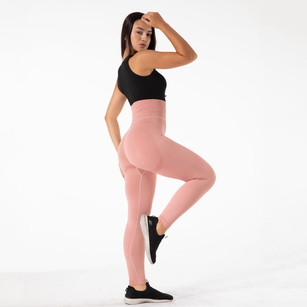 Women Solid Color Fitness Tight High Waist Forged Seamless Pink Yoga Pants