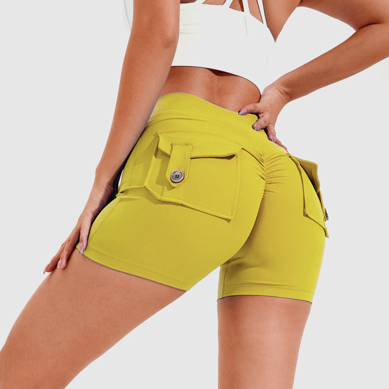 High Waist Hip Lifting Shorts With Pockets Quick Dry Yoga Fitness