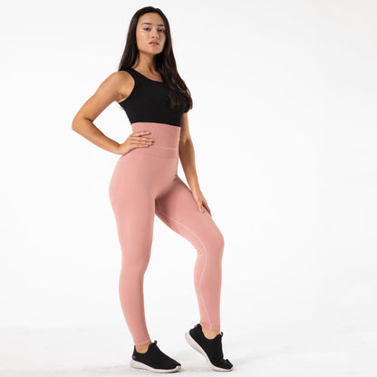 Women Solid Color Fitness Tight High Waist Forged Seamless Pink Yoga Pants