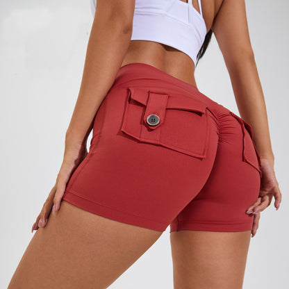 High Waist Hip Lifting Shorts With Pockets Quick Dry Yoga Fitness