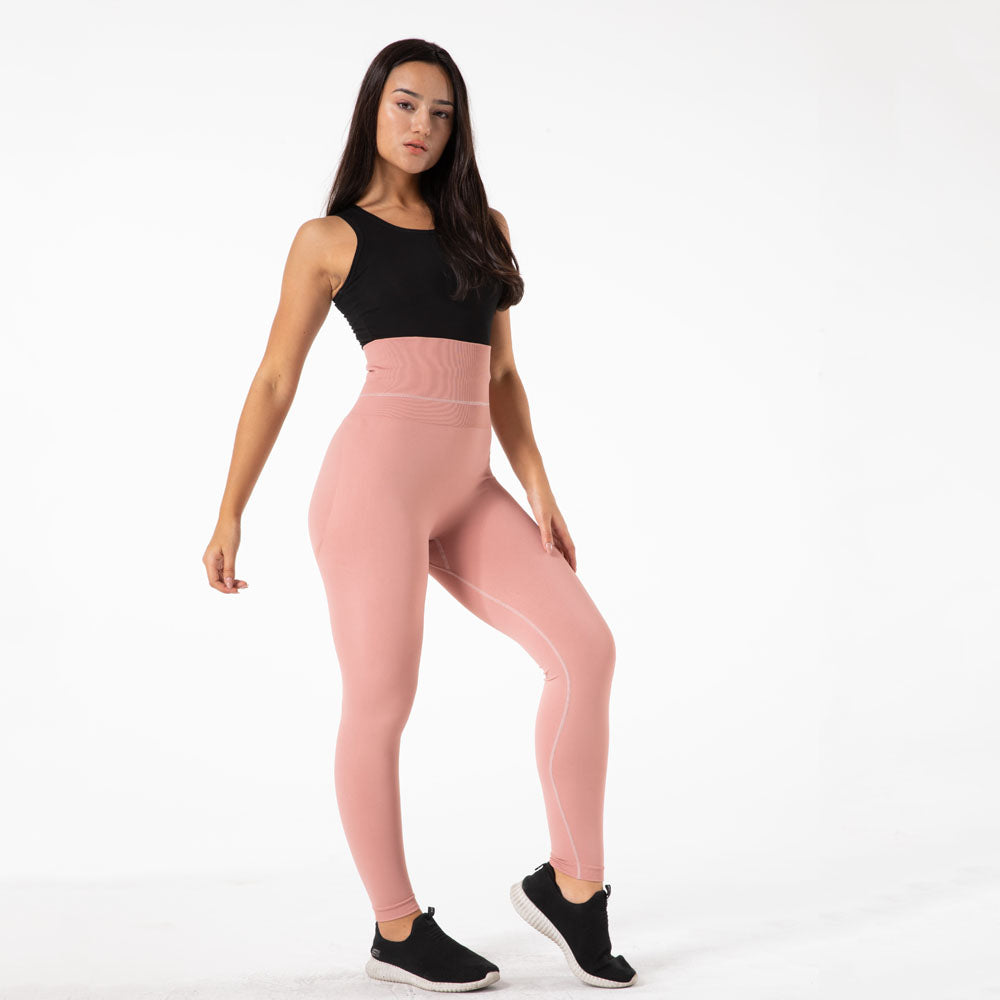 Women Solid Color Fitness Tight High Waist Forged Seamless Pink Yoga Pants