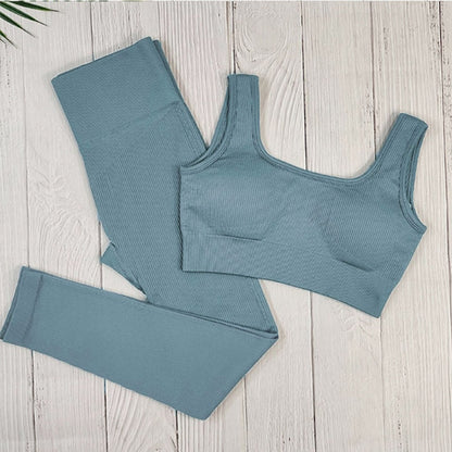 Ribbed Yoga Set Sportswear Women Suit